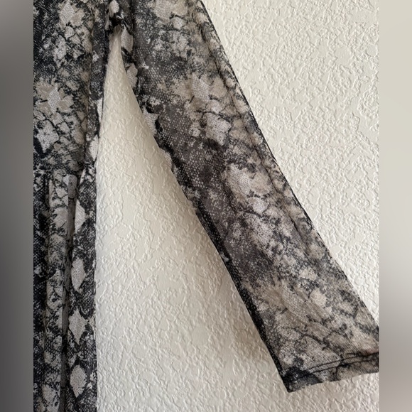 WAYF Small Snake Print Mini Dress Sheer Long Sleeve Boho Cottagecore Chic Edgy - Picture 4 of 11
